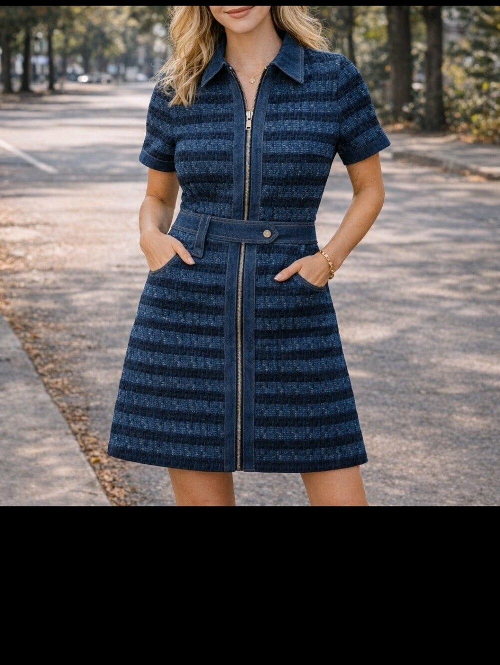 Edit Jason Wu Denim Tweed Collared Short Sleeve Mini Dress Women XS Blue NEW